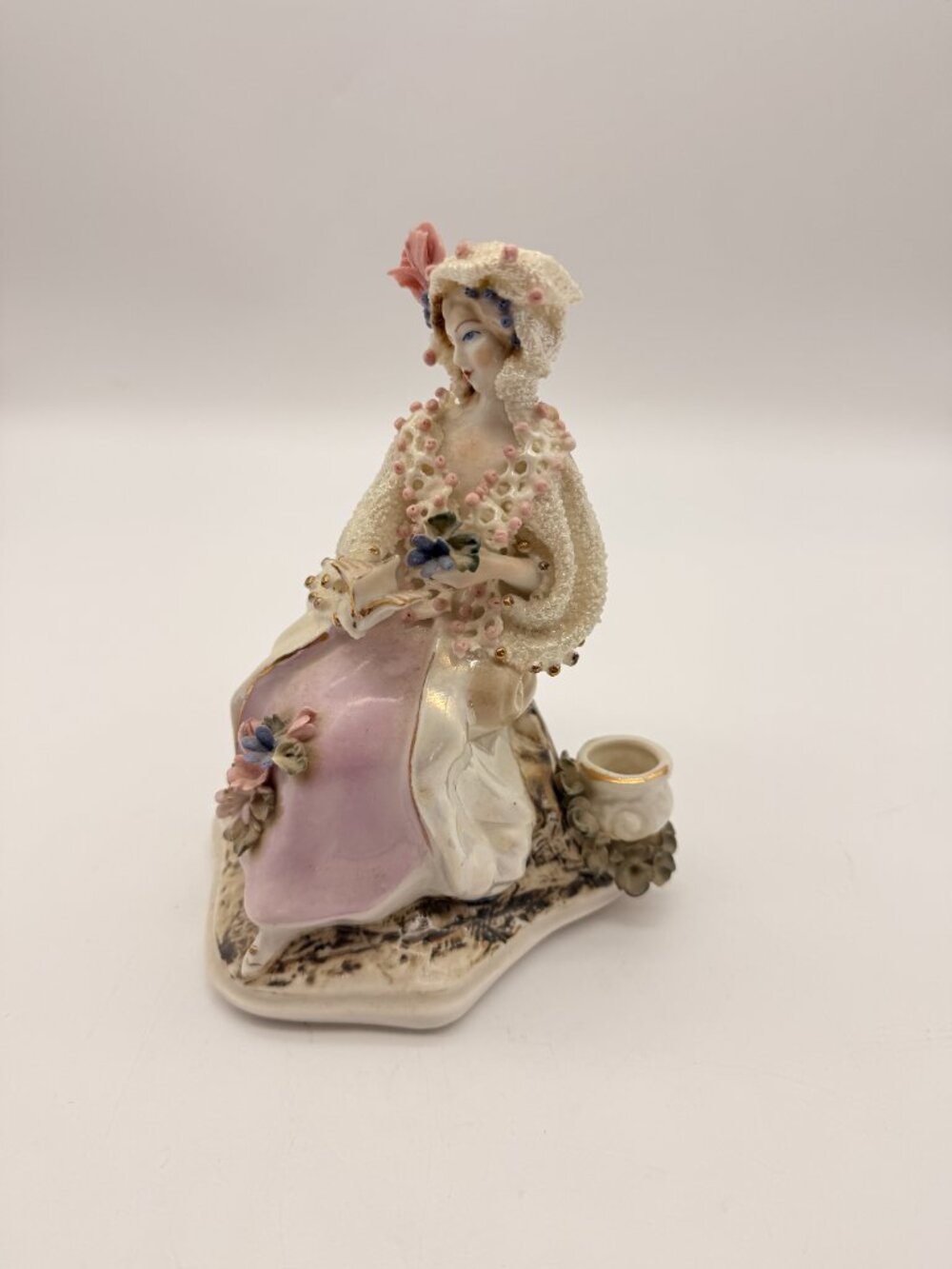 Vintage Hand-Painted Porcelain Lady Figurine - Lace & Applied Flowers - Picture 5 of 5